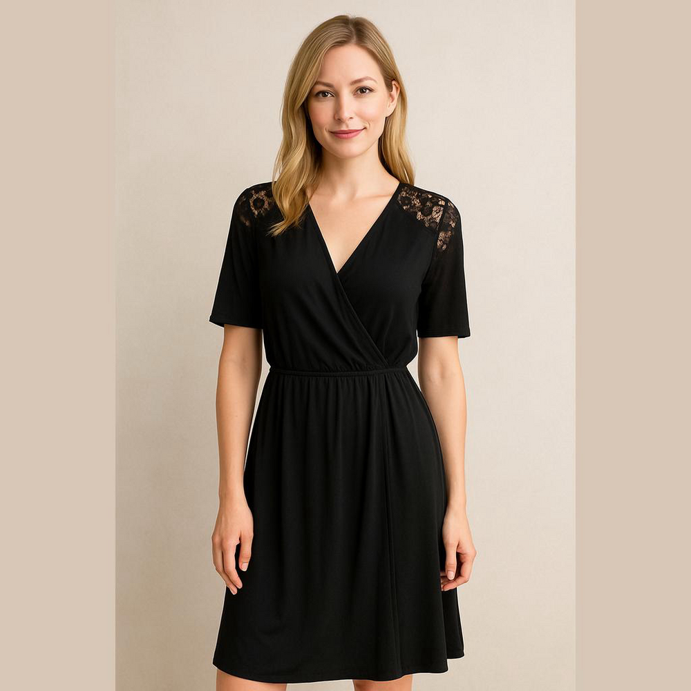 Who What Wear Black Lace Detail Dress - Size Medium